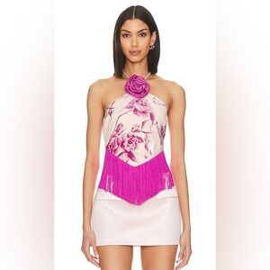 For Love And Lemons Rori Pink Floral Fringe Top